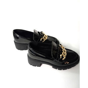 Top Moda Woman's Round Toe Chain Decor Black Gold Color Size 5.5 Platform Shoes